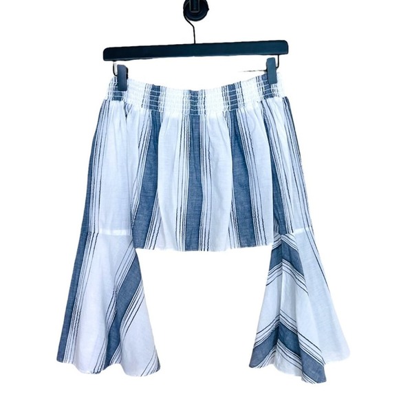 Anthropologie x Lilka Off the Shoulder Top Womens XS Blue White Bell Sleeve - Picture 5 of 10